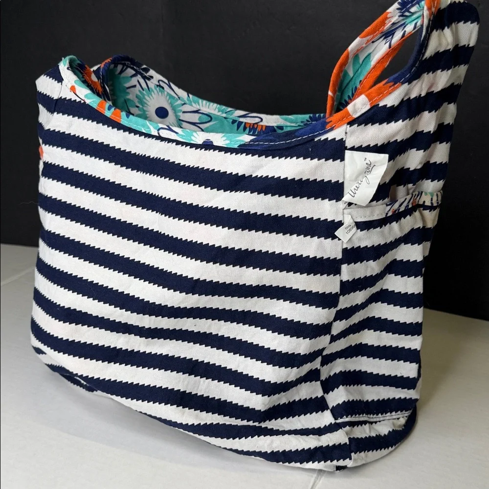 Thirty-One Blue and Teal Floral Reversible Bag